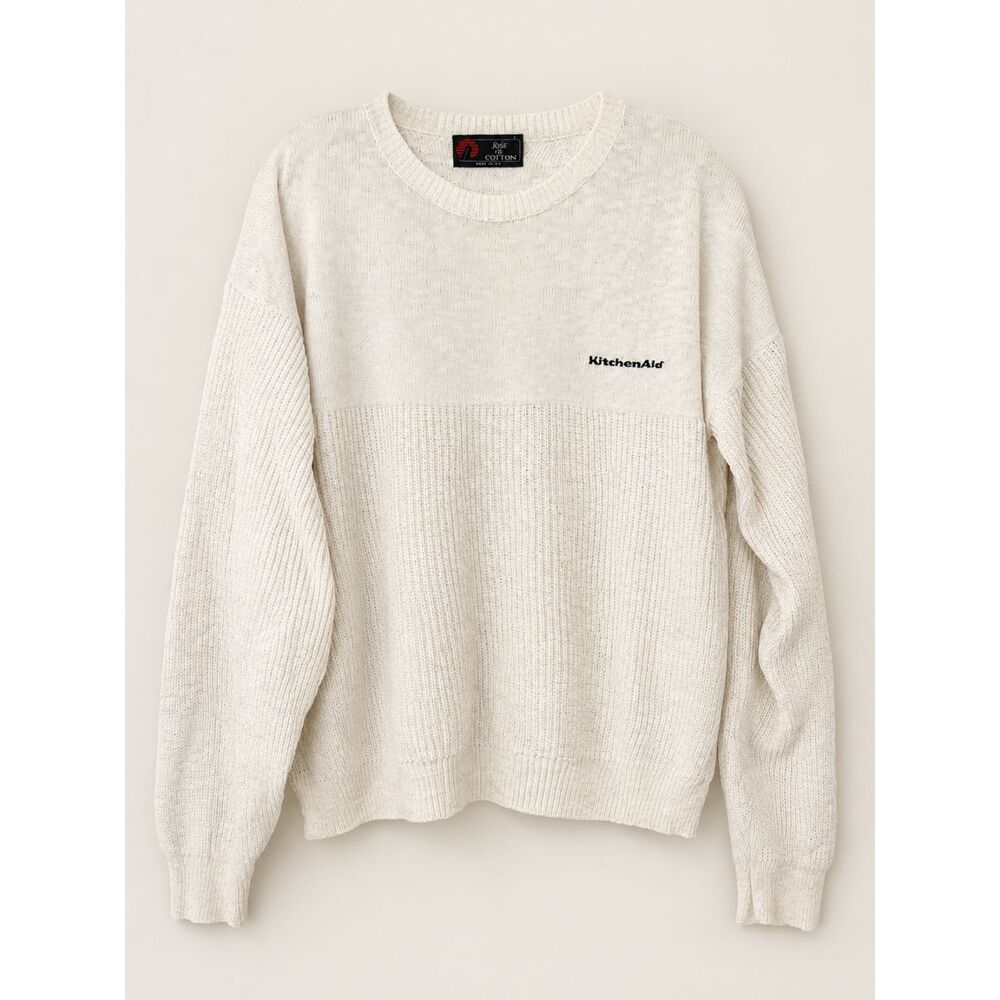 Vintage Isle of Cotton KitchenAid Sweater L 100% Cotton Made USA white 90s